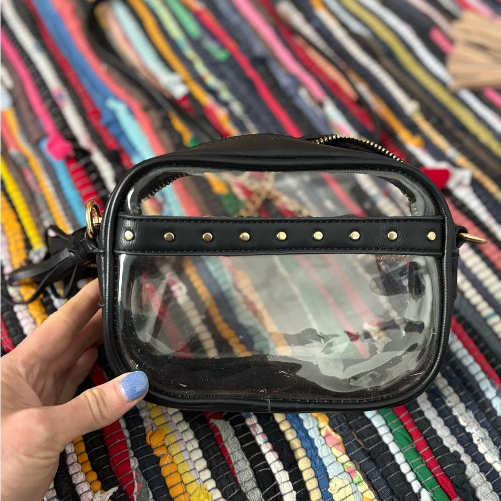Black Crossbody Bag with Transparent Design and Stud Accents